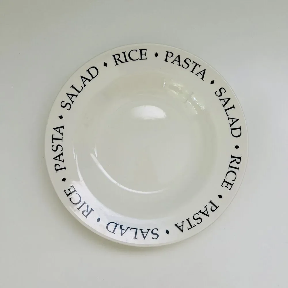 OVER AND BACK Stoneware SALAD, RICE, & PASTA Text Around Rim Serving Bowl